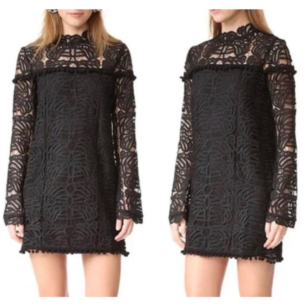 Tularosa Matilda Black Lace Mockneck Shift Dress Pom Pom Revolve Size Small S
